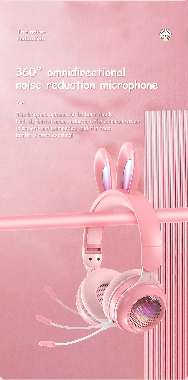 Rabbit Ear Headphones Wireless Luminous Extendable Wheat Headphones